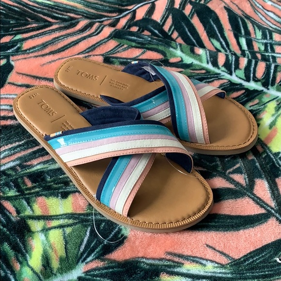 TOMS Striped Flat Sandals Size 6.5 NEW